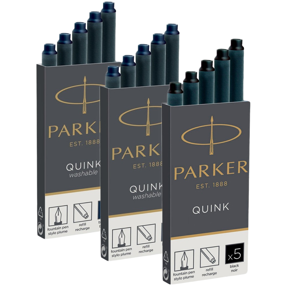 Набор картриджей для перьевых ручек Quink Parker Синие 11 410BLU+Parker Темно-синие 11 410BLB+Parker Черные 11 410BK
